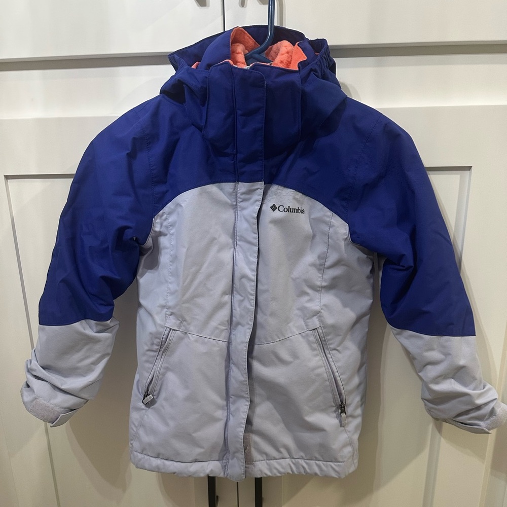 Columbia Kids Two-Tone Blue and Coral Girls Winter Jacket Girls 7/8 Small